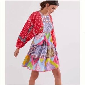 ANTHROPOLOGIE Let Me Be Patchwork Tiered Dress M